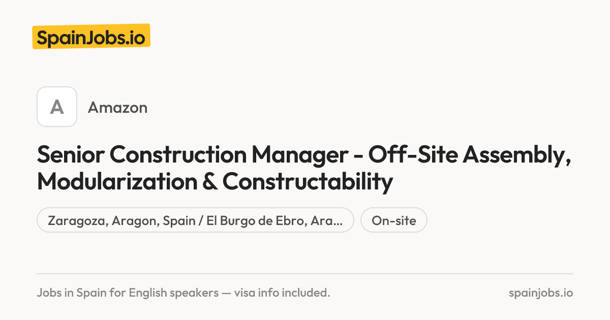 Senior Construction Manager - Off-Site Assembly, Modularization ...