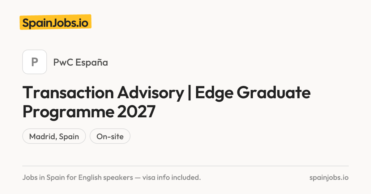 Transaction Advisory | Edge Graduate Programme 2027 - Madrid at PwC ...