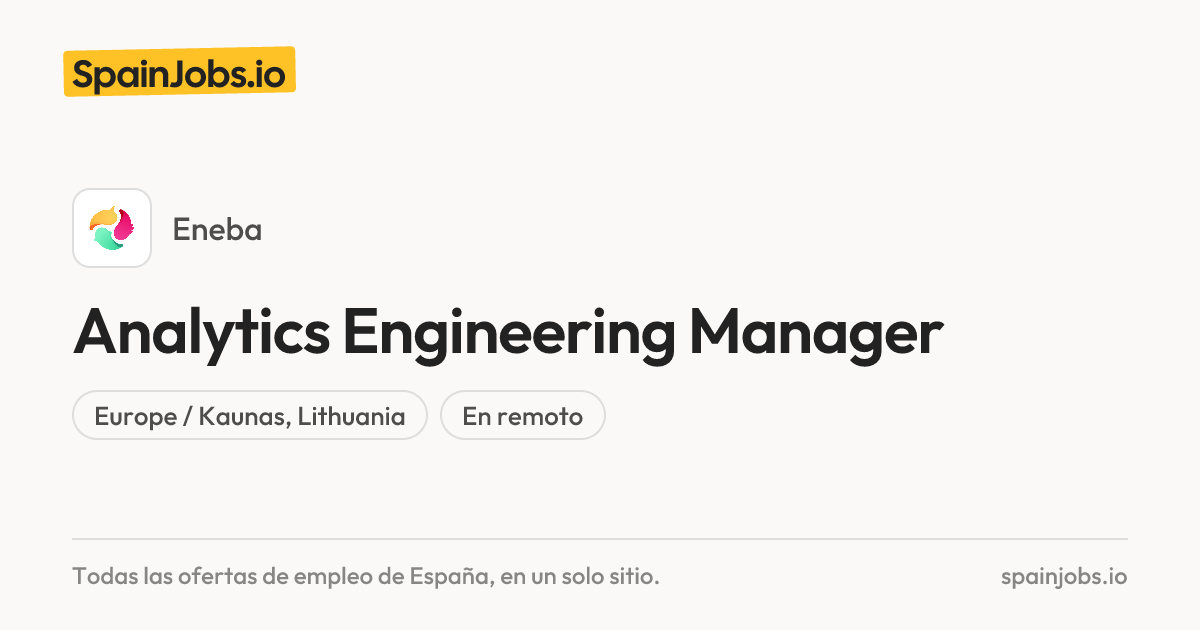 Analytics Engineering Manager en Eneba | SpainJobs.io