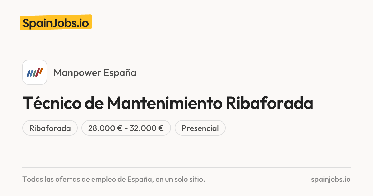 Técnico de Mantenimiento Ribaforada en Manpower España | SpainJobs.io